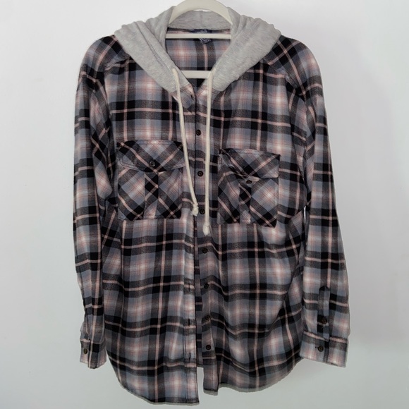 Forever 21 | Other | Pink Black And Blue Flannel With Grey Hoodie | Poshmark